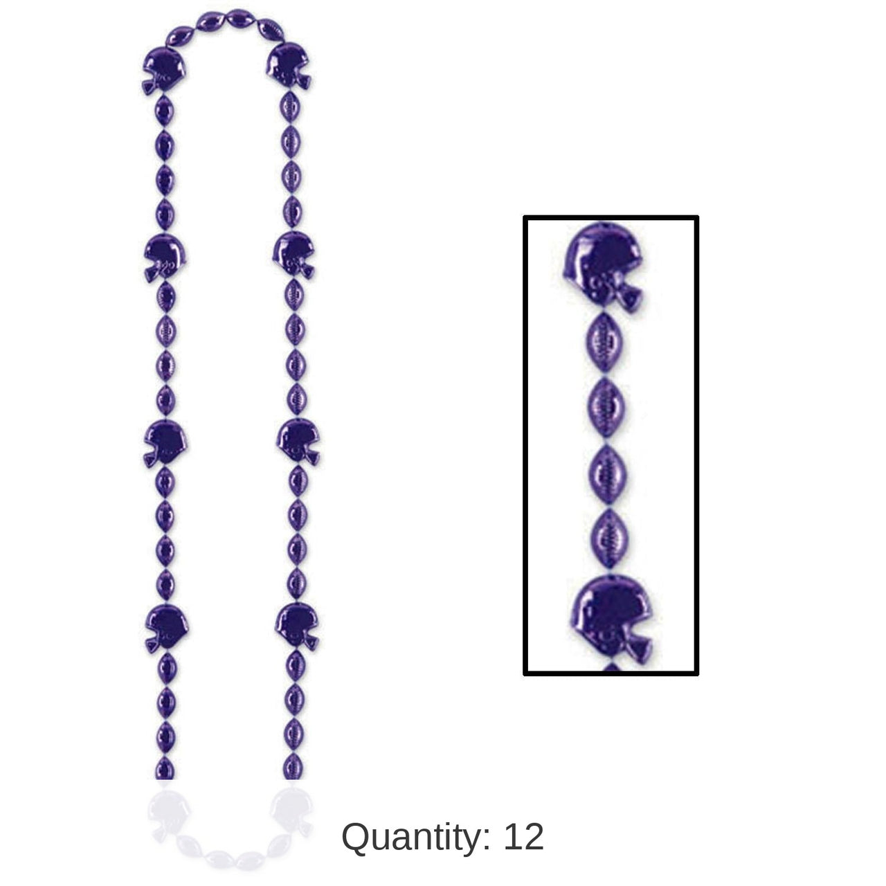 12 Pack Bulk Football Party Bead Necklaces - Purple