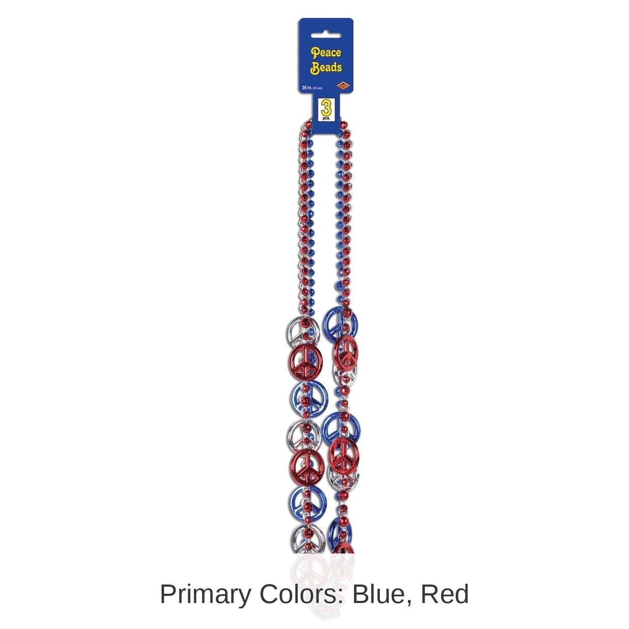 36 Pack Bulk Patriotic Peace Sign Bead Necklaces