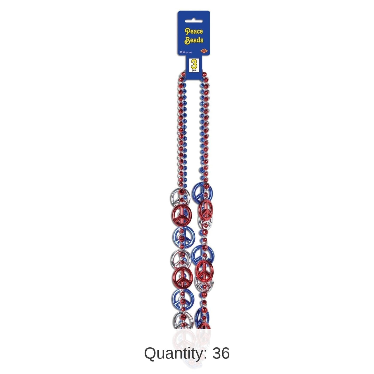 36 Pack Bulk Patriotic Peace Sign Bead Necklaces