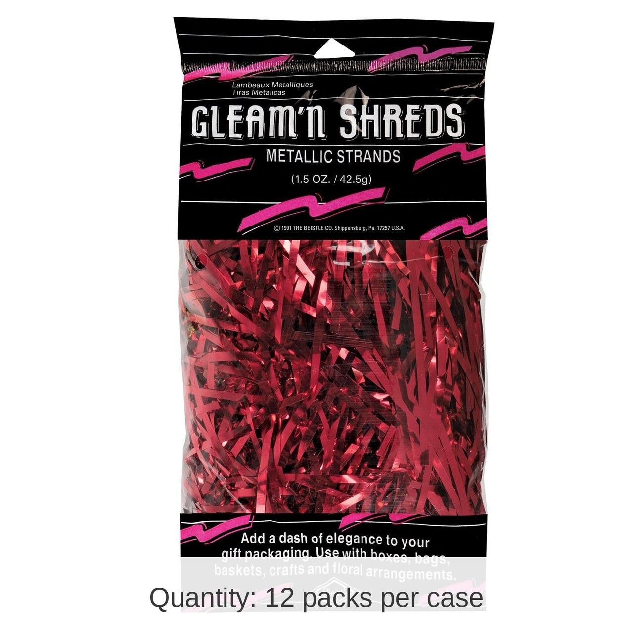 12 Pack Bulk Party Gleam 'N Shreds Metallic Strands red (1.5 Oz per Pack)