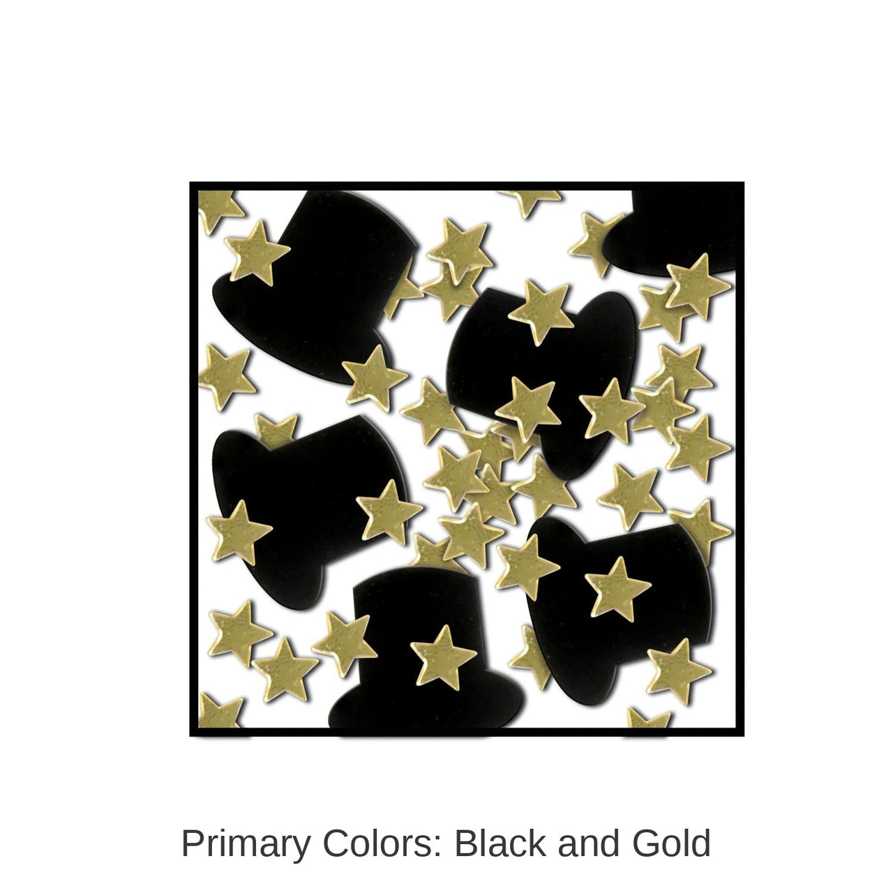 12 Pack Bulk Confetti Top Hats/Mini Stars Party Decoration - black/gold (1 Oz per Pack)