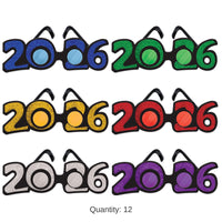 12 Pack Bulk 2026 Glittered Plastic Eyeglasses Asst colors