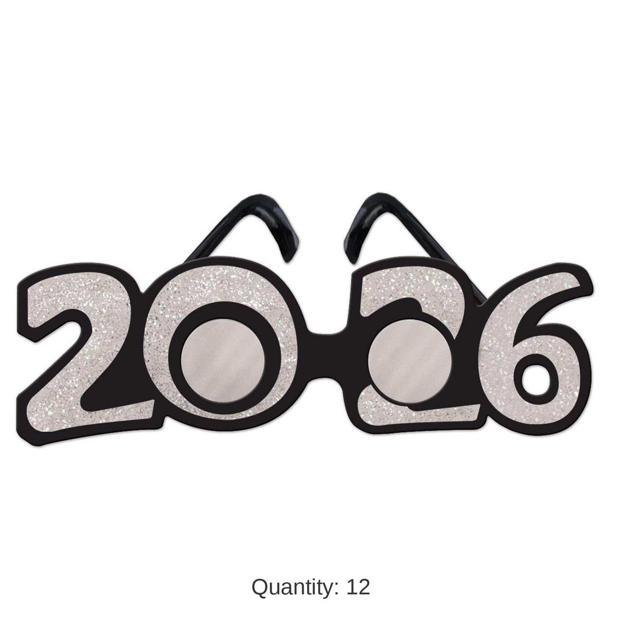 12 Pack Bulk 2026 Glittered Plastic Eyeglasses silver