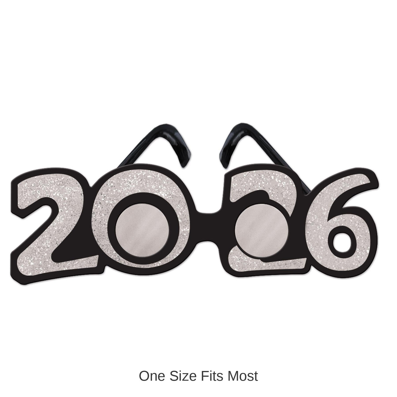 12 Pack Bulk 2026 Glittered Plastic Eyeglasses silver