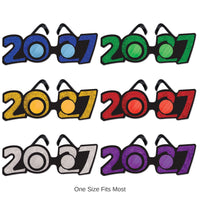 12 Pack Bulk 2027 Glitter Eyeglasses Assorted Colors, One Size Fits Most