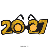 12 Pack Bulk 2027 Gold Glitter Eyeglasses New Year's & Graduation Party Favors