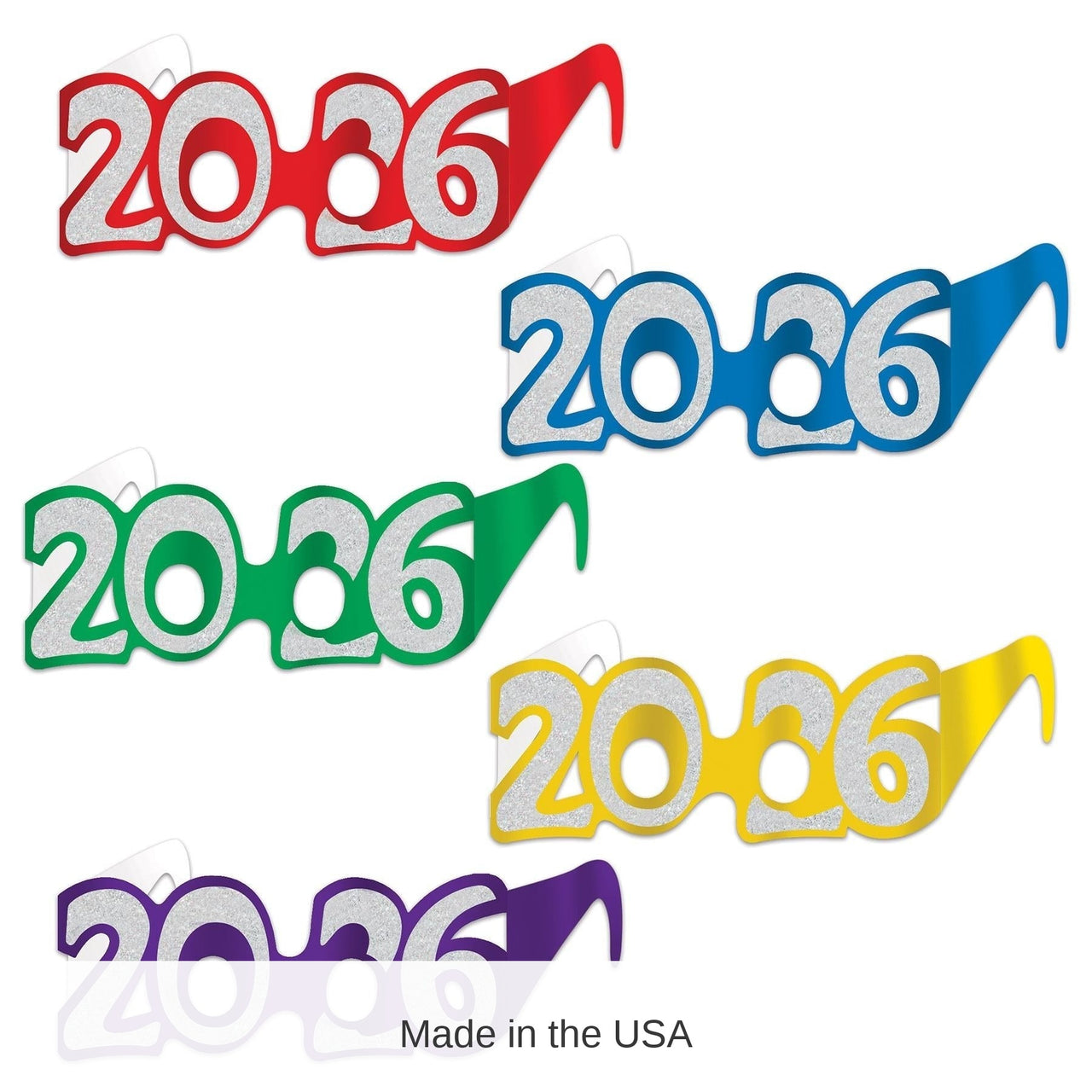 50 Pack Bulk 2026 Glittered Foil Eyeglasses asst colors