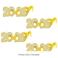 48 Pair Bulk Gold Glitter 2026 Eyeglasses New Year & Graduation Favors