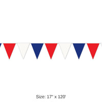 12 Pack Bulk 120 ft.- Red - White/Blue Party Pennant Banner