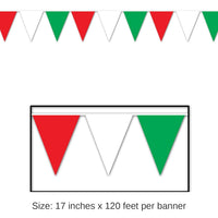 12 Pack Bulk 120 ft. Red - White/Green Party Pennant Banner
