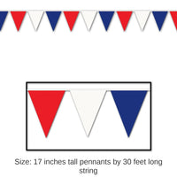 12 Pack Bulk 30 ft.- Red - White/Blue Party Pennant Banner