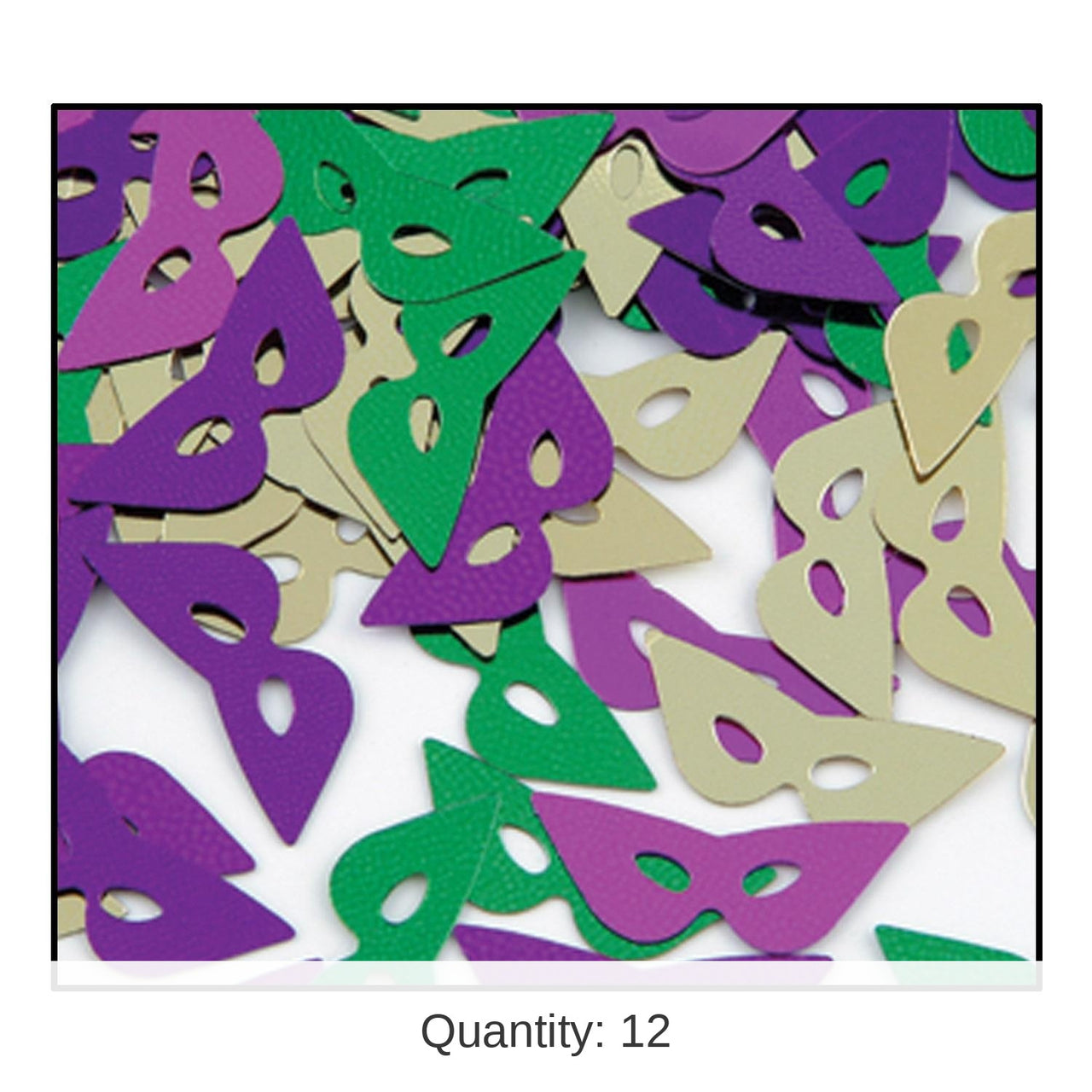 12 Pack Bulk Confetti Mardi Gras Masks Asst gold - green - purple (1 Oz per Pack)