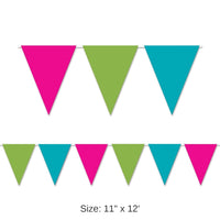 12 Pack Bulk Luau Party Cerise, Lime Green/Turquoise Pennant Banner