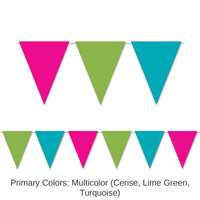 12 Pack Bulk Luau Party Cerise, Lime Green/Turquoise Pennant Banner