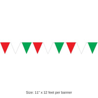 12 Pack Bulk 12 ft. Red - White/Green Party Pennant Banner