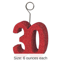 6 Pack Bulk Glittered 30th Birthday Party Photo/Balloon Holder - red