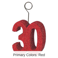 6 Pack Bulk Glittered 30th Birthday Party Photo/Balloon Holder - red