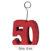 6 Pack Bulk Glittered 50th Birthday Party Photo/Balloon Holder - red