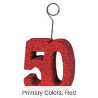 6 Pack Bulk Glittered 50th Birthday Party Photo/Balloon Holder - red
