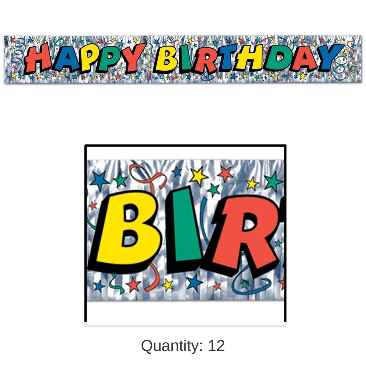 12 Pack Bulk Metallic Happy Birthday Party Fringe Banner