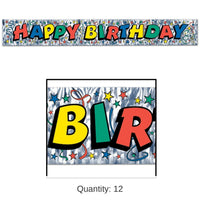 12 Pack Bulk Metallic Happy Birthday Party Fringe Banner