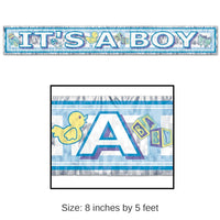 12 Pack Bulk Metallic It's A Boy Fringe Banner