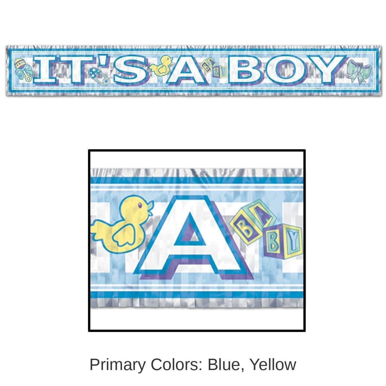 12 Pack Bulk Metallic It's A Boy Fringe Banner