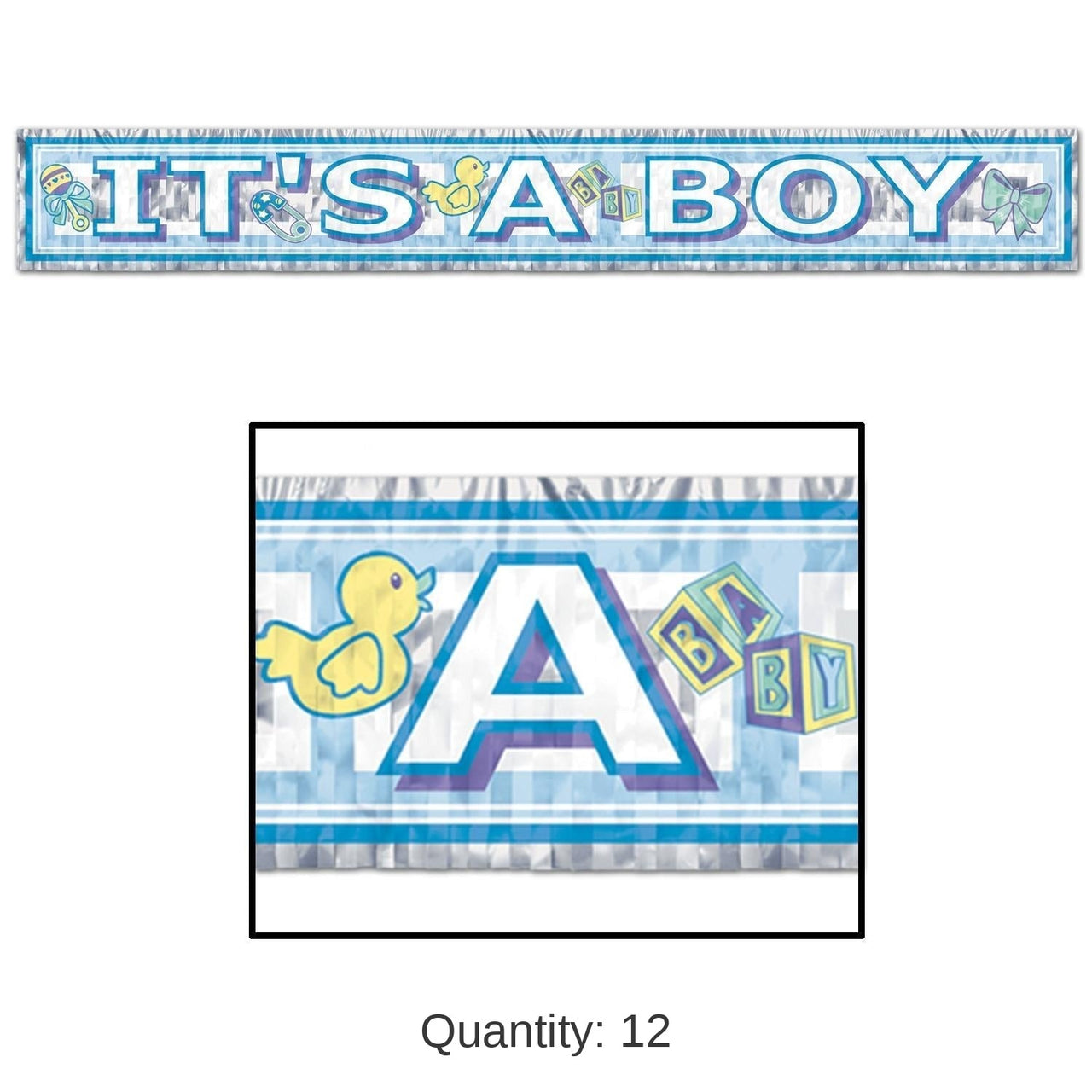 12 Pack Bulk Metallic It's A Boy Fringe Banner