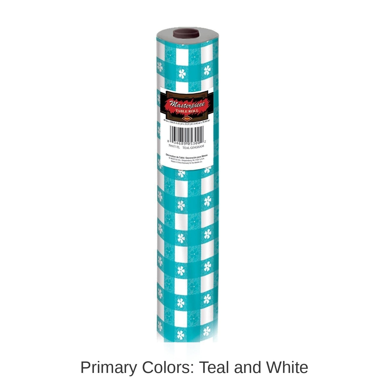 Gingham Party Table Roll - teal - plastic