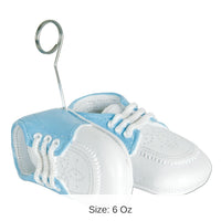 6 Pack Bulk Baby Shoes Photo/Balloon Holder - white with lt blue upper