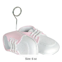 6 Pack Bulk Baby Shoes Photo/Balloon Holder - white with pink upper