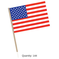 144 Pack Bulk American Flag - Plastic - with 7.5 wooden stick