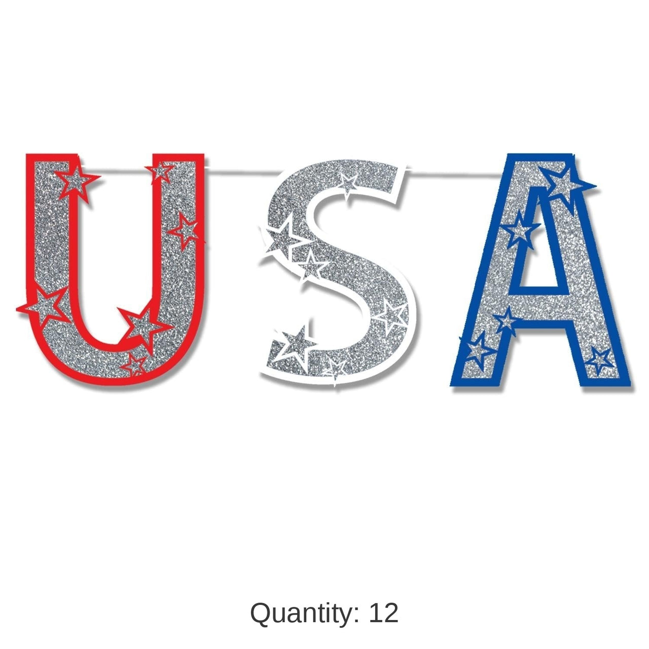 12 Pack Bulk Glittered USA Party Streamer
