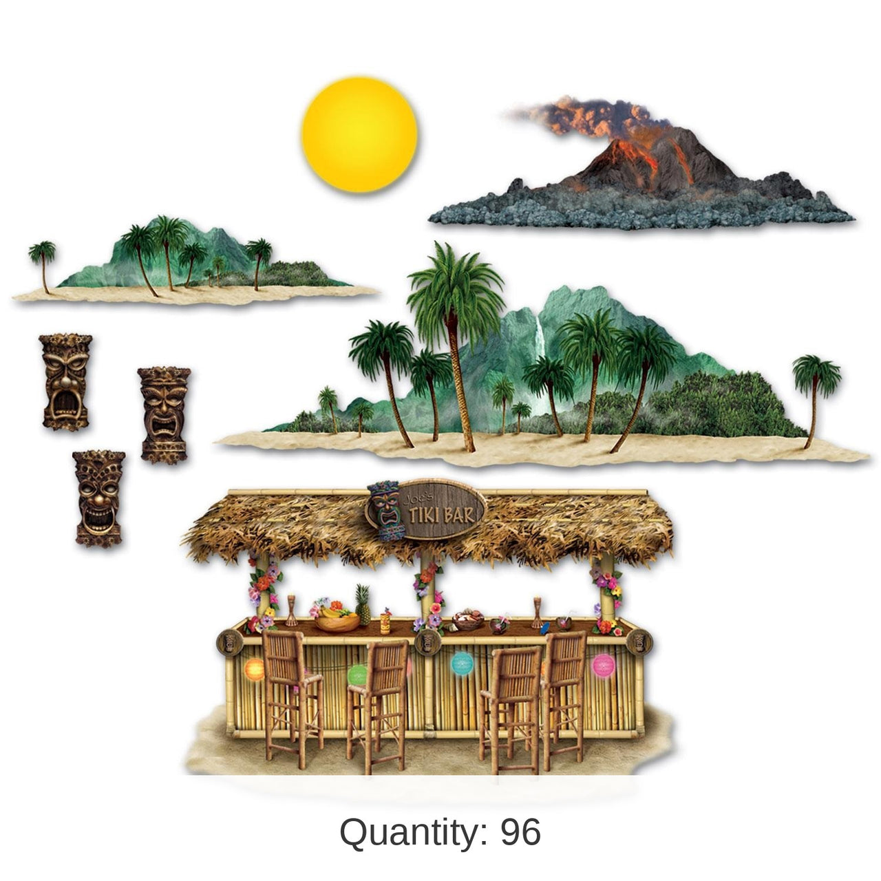 96 Piece Bulk Luau Party Tiki Bar/Island Props