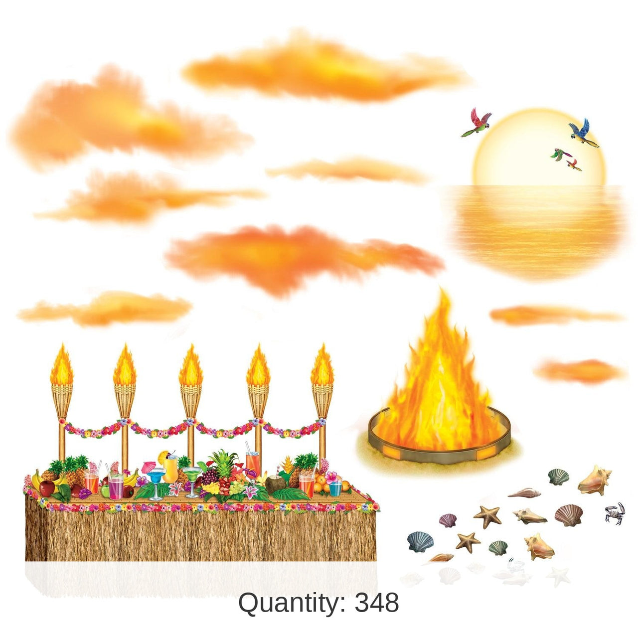 348 Piece Bulk Luau Sunset Props