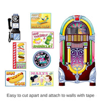 96 Piece Bulk Soda Shop Signs/Jukebox Party Props
