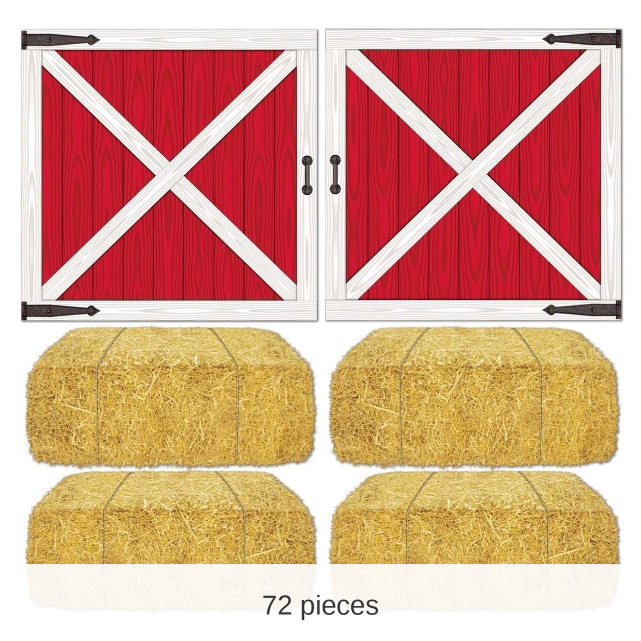 72 Piece Bulk Barn Loft Door/Hay Bale Printed Party Props