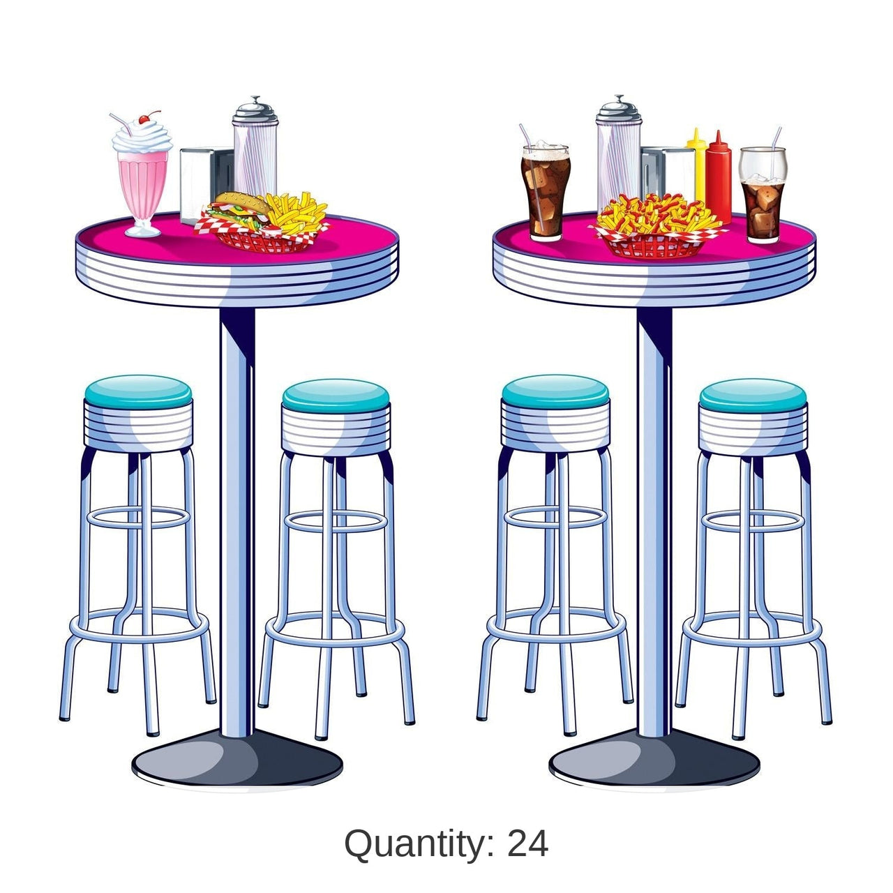 24 Pack Bulk Soda Shop Tables/Stools Party Props