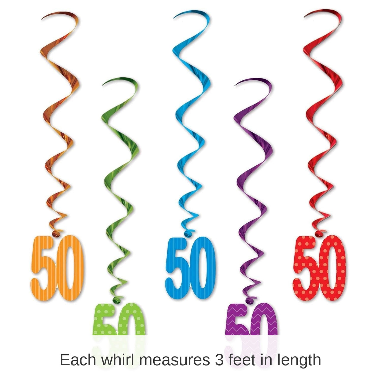 30 Piece Bulk 50th Birthday Party Whirls - Multicolor with Design