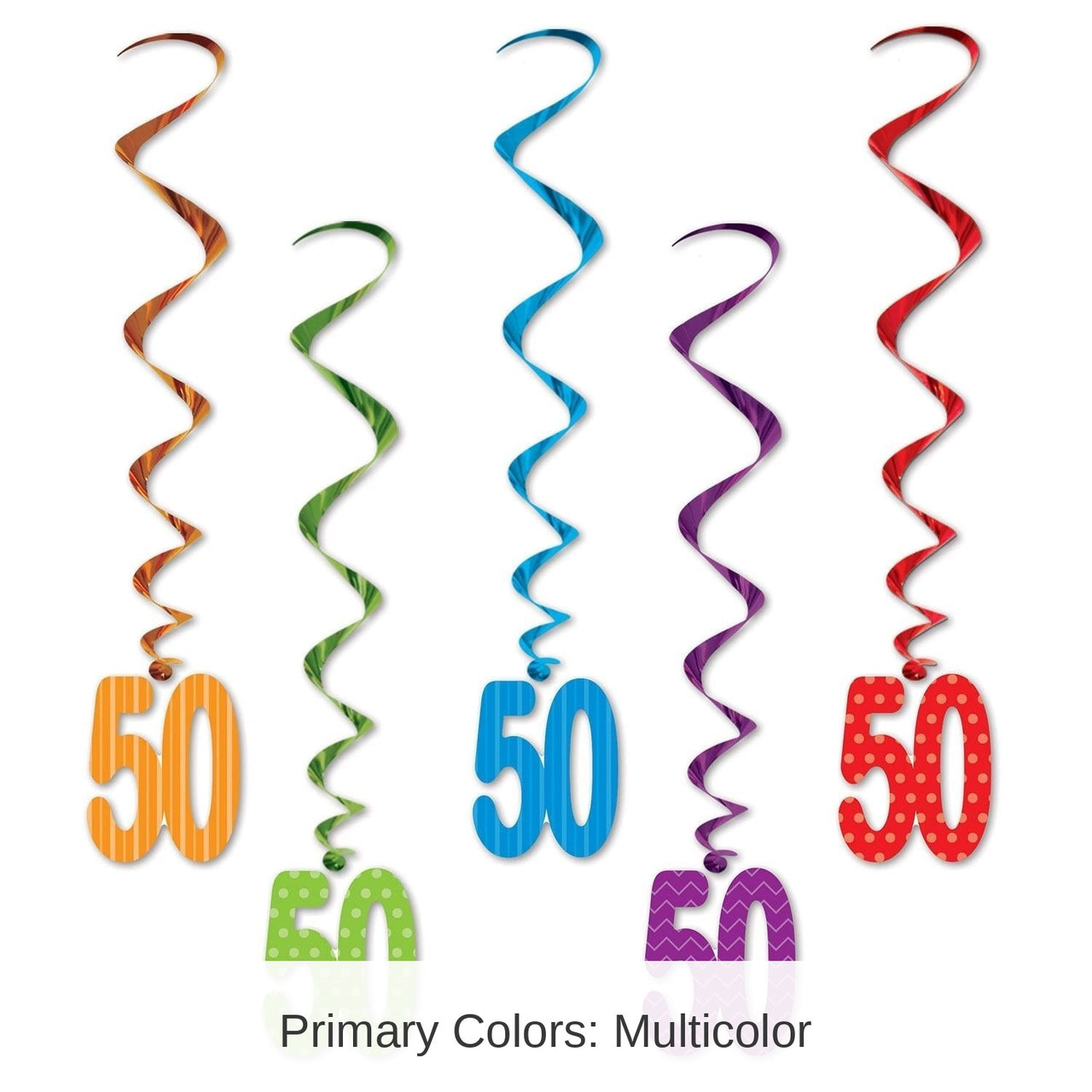 30 Piece Bulk 50th Birthday Party Whirls - Multicolor with Design