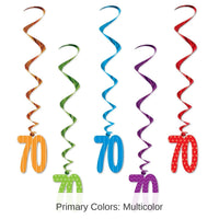 30 Piece Bulk 70th Birthday Party Whirls - Asst colors with Design