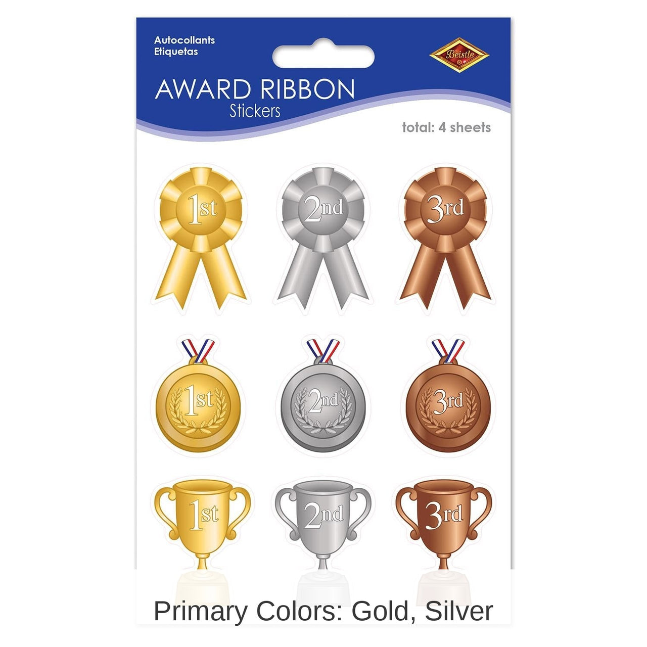 12 Packs Bulk Award Ribbon Party Stickers 4/Pack