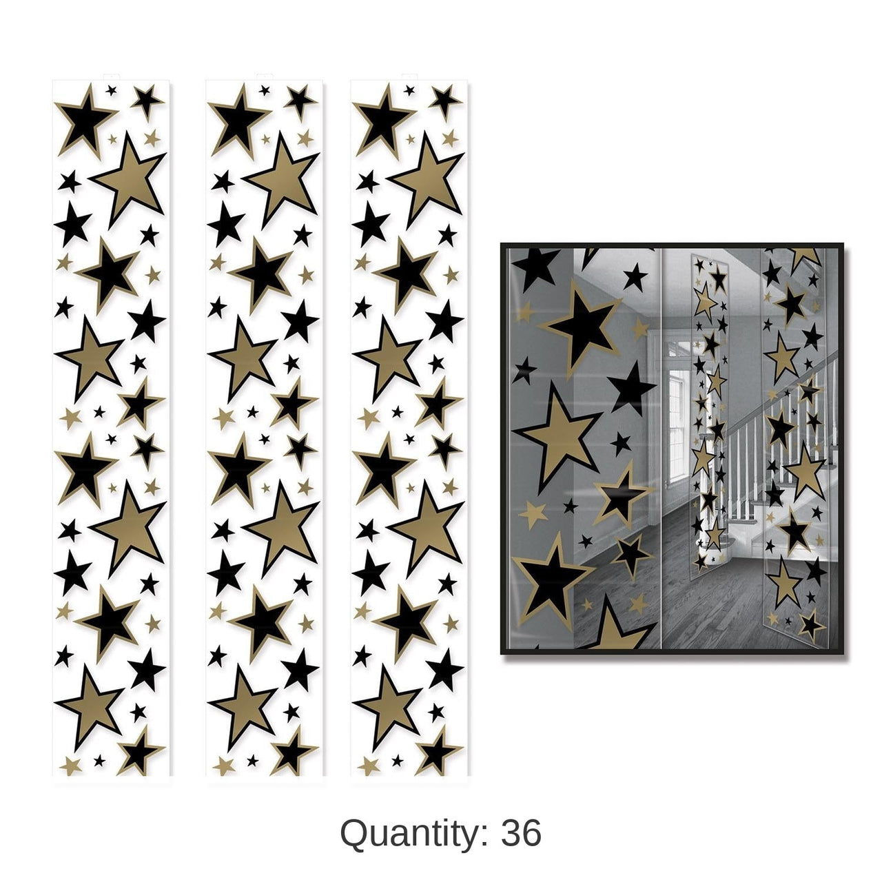 36 Pack Bulk Star Party Panels Black and Gold
