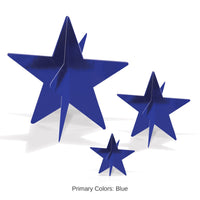 36 Pack Bulk Blue 3D Foil Star Centerpieces Assorted Sizes