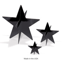 36 Pack Bulk 3D Foil Star Centerpieces Black Assorted Sizes