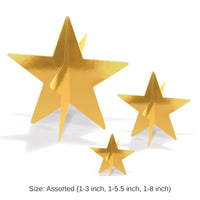 36 Pack Bulk 3-D Foil Star Party Centerpieces Gold