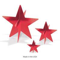 36 Pack Bulk 3D Red Foil Star Centerpieces Assorted Sizes