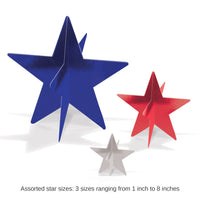 36 Pack Bulk Patriotic 3D Star Centerpieces Red, Silver & Blue