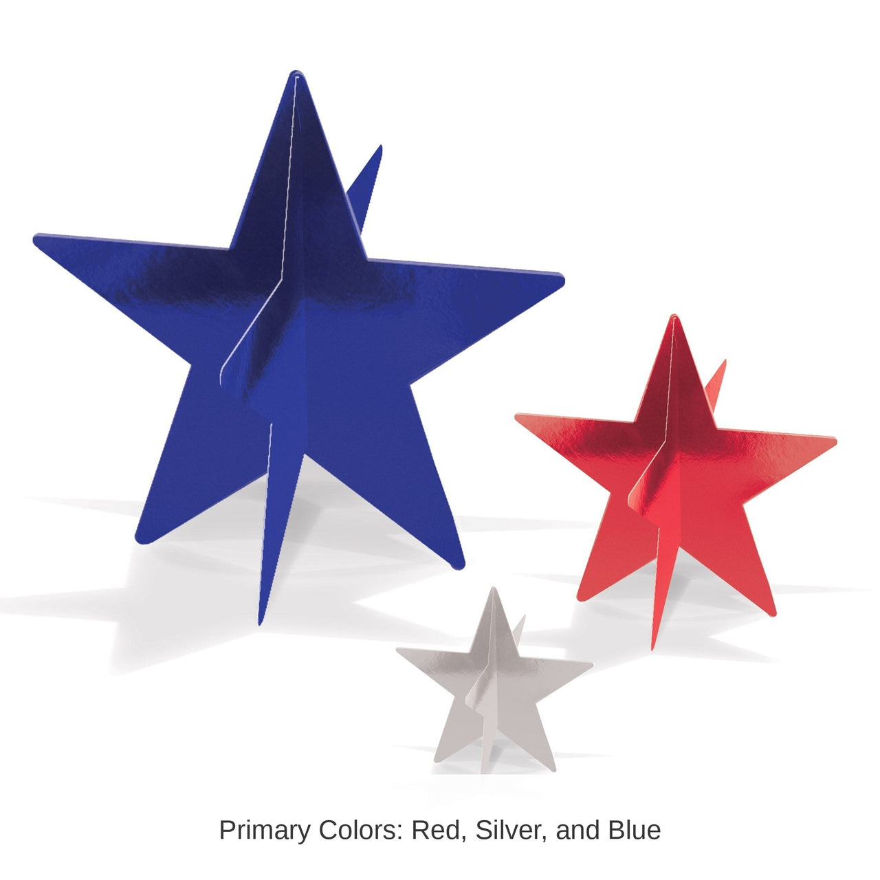 36 Pack Bulk Patriotic 3D Star Centerpieces Red, Silver & Blue