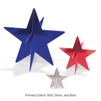 36 Pack Bulk Patriotic 3D Star Centerpieces Red, Silver & Blue